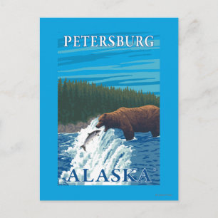 Carte Postale Pêche à l'ours dans la rivière - Petersburg, Alask