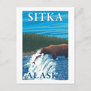 Carte Postale Pêche à l'ours dans la rivière - Sitka, Alaska