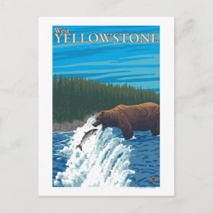 Carte Postale Pêche à l'ours dans la rivière - West Yellowstone,