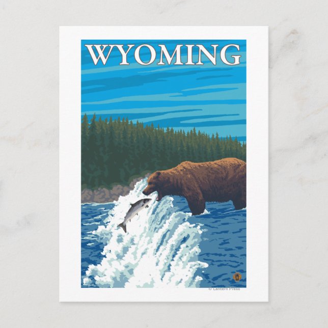 Carte Postale Pêche à l'ours dans la rivière - Wyoming (Devant)