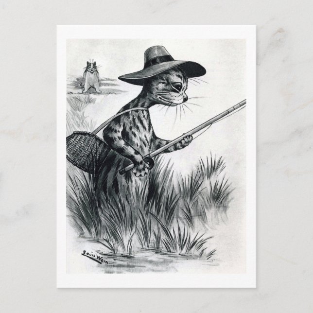 Carte Postale Pêche au chat, Louis Wain (Devant)