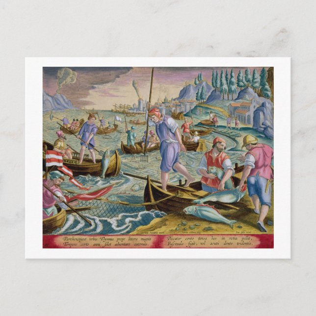 Carte Postale Pêche avec des filets et des tridents dans la baie (Devant)