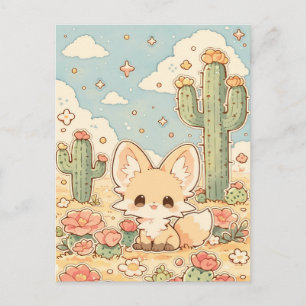 Carte Postale Pêche Désert Fleur Kawaii Renard Fennec