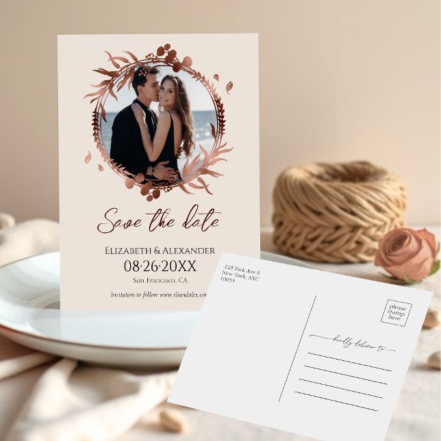 Carte Postale Pêche légère Wreath Photo Enregistrer la date (Créateur téléchargé)