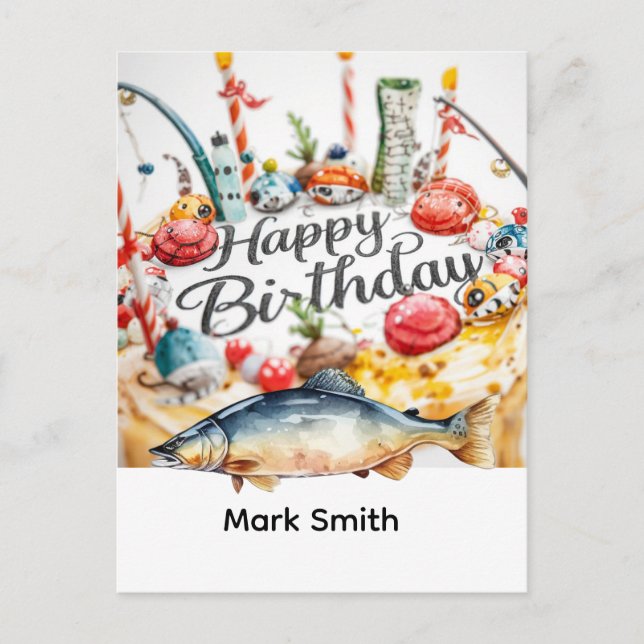Carte Postale Pêche thème d'anniversaire accrochée au plaisir (Devant)