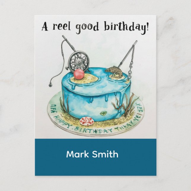 Carte Postale Pêche thème d'anniversaire accrochée au plaisir (Devant)