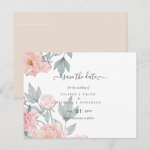 Carte Postale Pêches Pivoines Sauge Fleurs Mariage Sauver les Da