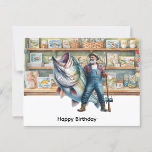 Carte Postale Pêcheur à la boutique de pêche joyeux anniversaire
