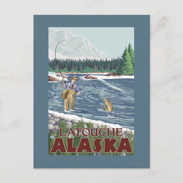 Carte Postale Pêcheur à la mouche - Latouche, Alaska (Devant)
