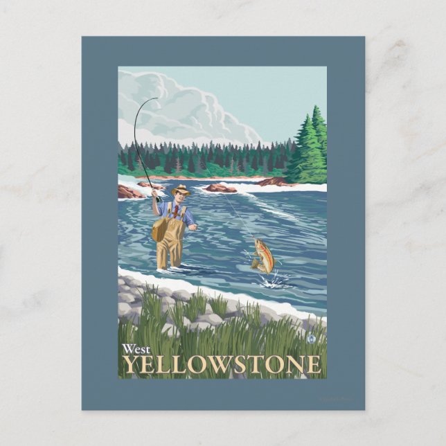 Carte Postale Pêcheur à la mouche - West Yellowstone, Montana (Devant)