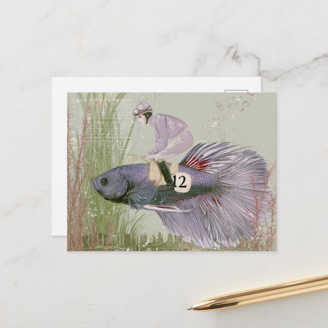 Carte Postale Pêcheur de Poisson Drôle Numéro Douze Violet (Devant/Arrière en situation)