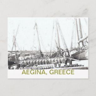 CARTE POSTALE PÊCHEUR EN BATEAU AVEC JARS~AEGINA, GRÈCE POSTCAR