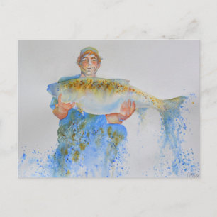 Carte Postale Pêcheur peinture d'aquarelle cadeau de pêche pour