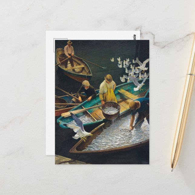 Carte Postale Pêcheurs de Dark Harbor par Newell Convers Wyeth (Devant/Arrière en situation)