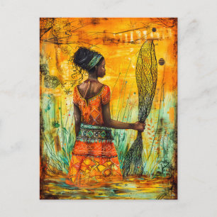 Carte Postale Pêcheuse africaine avec filet
