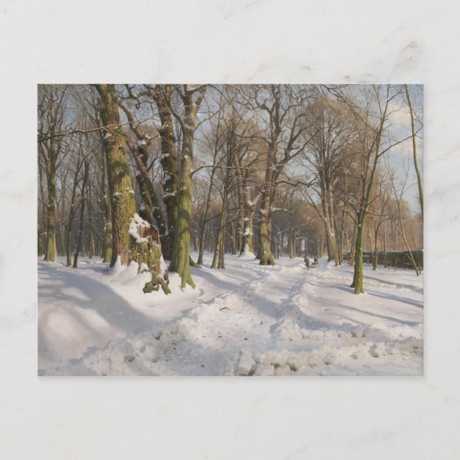 Carte Postale Peder Monsted - Route de forêt neigeuse à la lumiè (Devant)