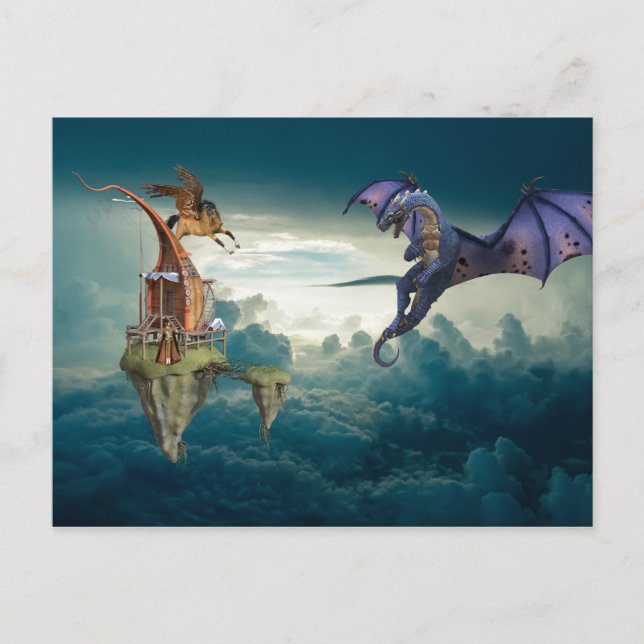 Carte Postale Pégase Dragon Céleste Fantastique (Devant)