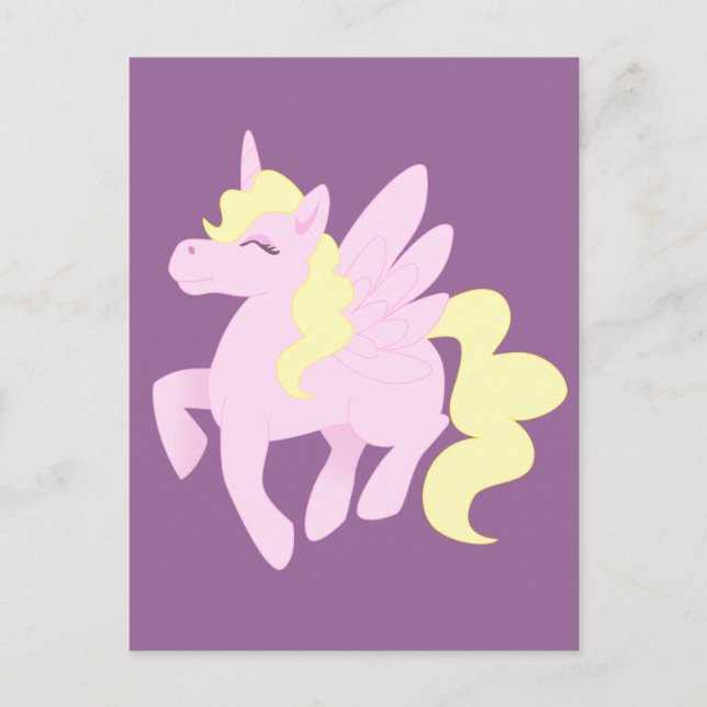 Carte Postale Pégase Unicorne Rose Cute (Unipeg) (Devant)