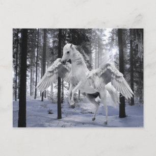 Carte Postale Pegasus aile Flying Horse Forêt Neige
