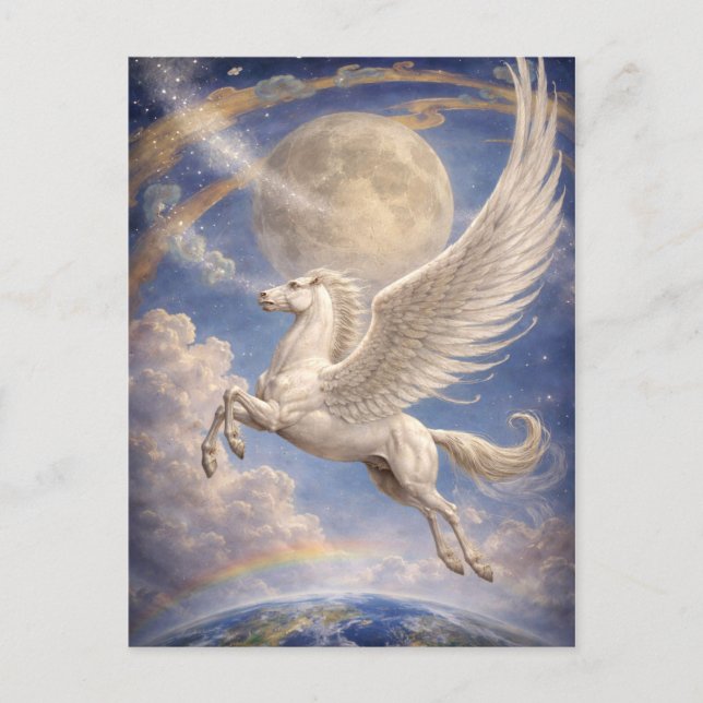 Carte Postale Pegasus Flying Between Earth And Moon Fantasy Art (Devant)