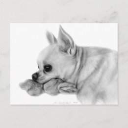 Carte Postale Peint À La Main Chihuahua Bela Avec Jouet Favori