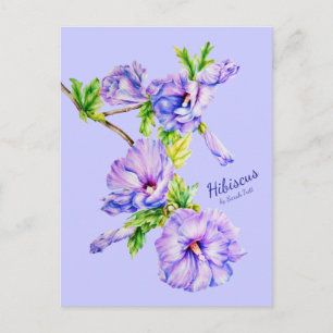 Carte postale peinte Hibiscus syriacus bleu art