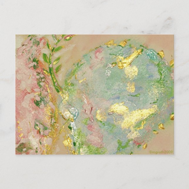 Carte postale peinte rose pâle, or et bleu (Devant)