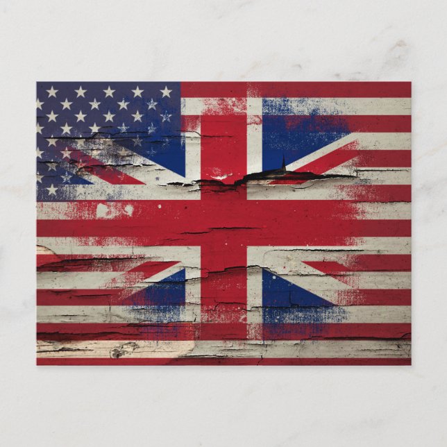 Carte Postale Peinture à craquelures | Drapeau américain britann (Devant)