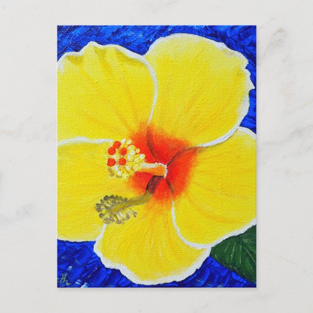 Carte Postale Peinture à fleurs d'Hibiscus jaune (Devant)