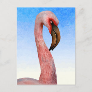 Carte Postale Peinture à l'aquarelle de flamant rose