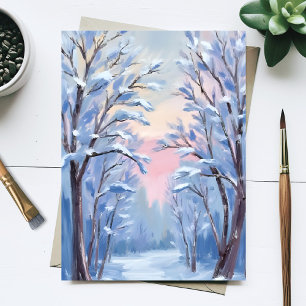 Carte Postale Peinture à l'aquarelle de la forêt enneigée en hiv