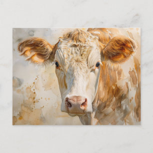 Carte Postale Peinture à l'aquarelle de portrait de vache