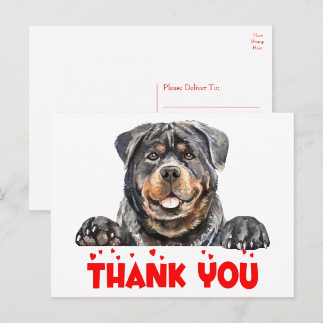 Carte Postale Peinture à l'aquarelle de Rottweiler chiot mignon  (Devant / Derrière)