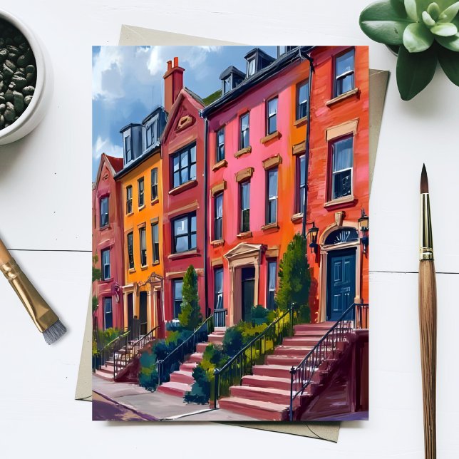 Carte Postale Peinture à l'aquarelle de rue de ville en grès bru (Créateur téléchargé)