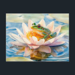 Carte Postale Peinture à l'aquarelle d'une grenouille dans une f<br><div class="desc">peinture à l'aquarelle d'une grenouille se reposant sur un nénuphar,  entourée de couleurs douces et d'eau paisible. Cette œuvre d'art capture la tranquillité de la nature et la beauté de la faune aquatique.</div>