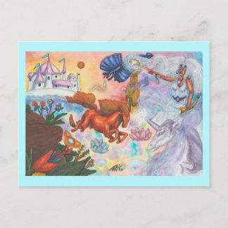 Carte Postale Peinture à l'aquarelle Licorne Opale Fée Dragon Fe