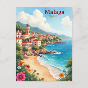 Carte Postale Peinture à l'aquarelle Malaga Espagne Voyage aqua