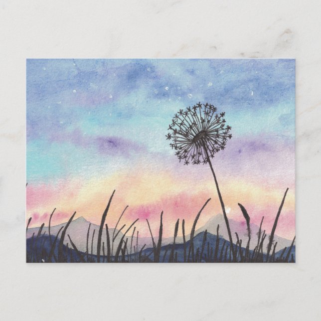 Carte Postale Peinture à l'aquarelle Pissenlit (Devant)