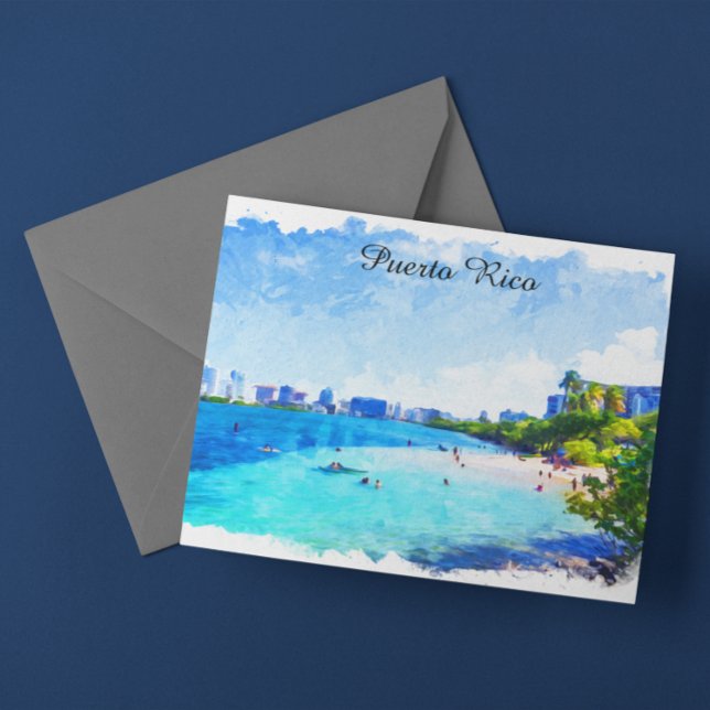 Carte Postale Peinture à l'aquarelle tropicale Porto Rico (Puerto Rico Tropical Watercolor Painting Postcard)