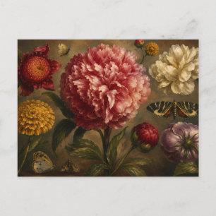 Carte Postale Peinture à l'huile botanique vintage de pivoine et