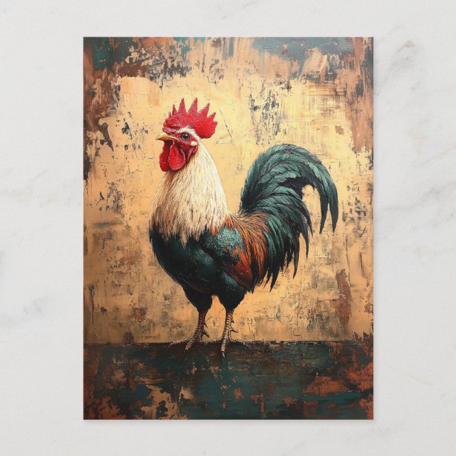 Carte Postale Peinture à l'huile de poulet gras Rooster (Devant)