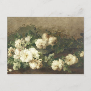 Carte Postale Peinture à l'huile de roses blanches vintage par M