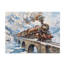 Peinture à l'huile de train à vapeur vintage monta