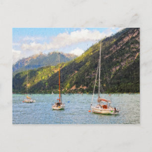 Carte Postale Peinture à l'huile lac Achensee en Autriche Bateau