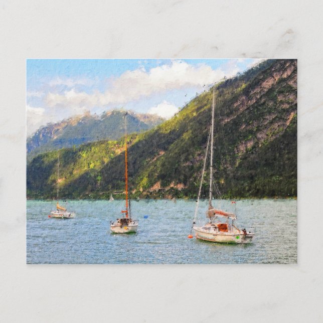 Carte Postale Peinture à l'huile lac Achensee en Autriche Bateau (Devant)