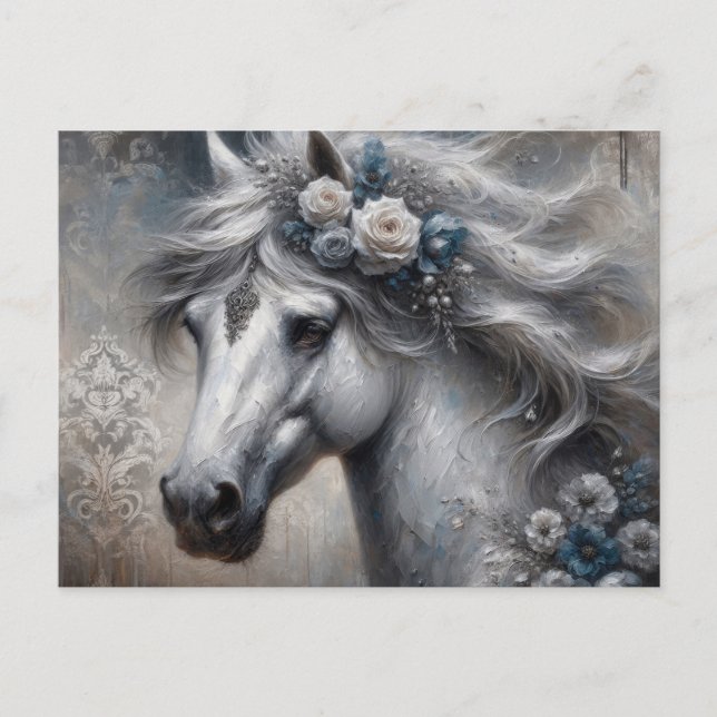 Carte Postale Peinture à l'huile mystique de Cheval d'Argent (Devant)