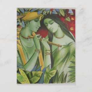 CARTE POSTALE PEINTURE À L'HUILE RADHA KRISHNA