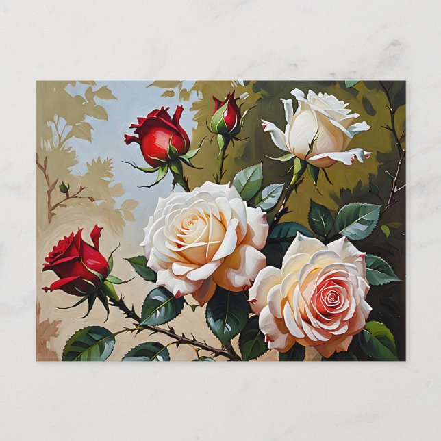 Carte Postale Peinture à l'huile rose blanche et rouge (Devant)