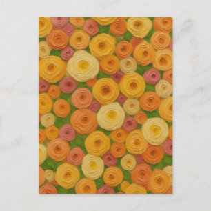 Carte Postale Peinture à l'huile sans couture florale d'automne 
