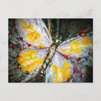 Carte Postale Peinture Abstraite à papillon jaune orné de rubis